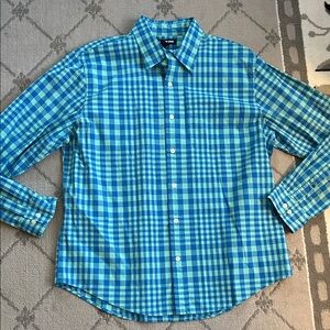 Lands' End Men's Blue and Green Checkered Shirt